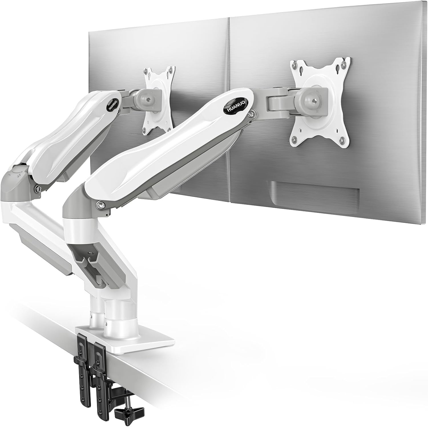 HUANUO dual monitor mount with clamp base in white finish